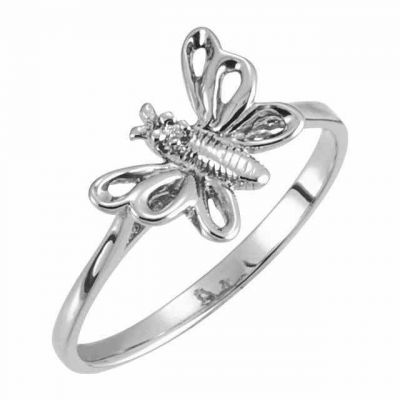14K White Gold Butterfly Ring with Diamond -  - STLRG-7241W