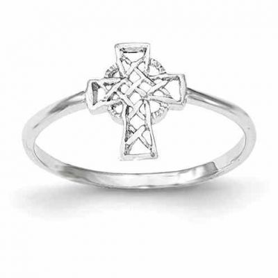 14K White Gold Celtic Cross Ring for Women -  - QGRG-K5730