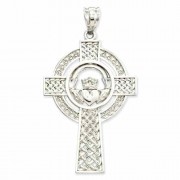 14K White Gold Celtic Spiral Cross Pendant