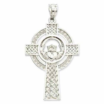 14K White Gold Celtic Spiral Cross Pendant -  - QGCR-D1522