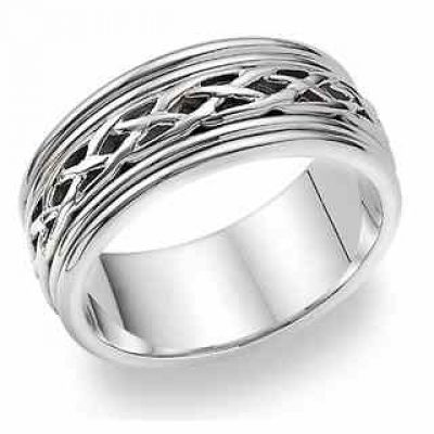 18K White Gold Celtic Weave Wedding Band Ring -  - Celtic-A-18K