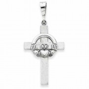 14K White Gold Claddagh Cross Pendant