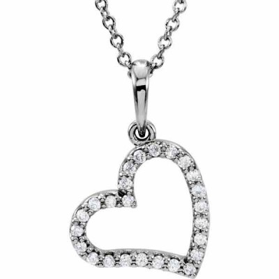 14K White Gold Dangling Heart Necklace -  - STLPD-85863W