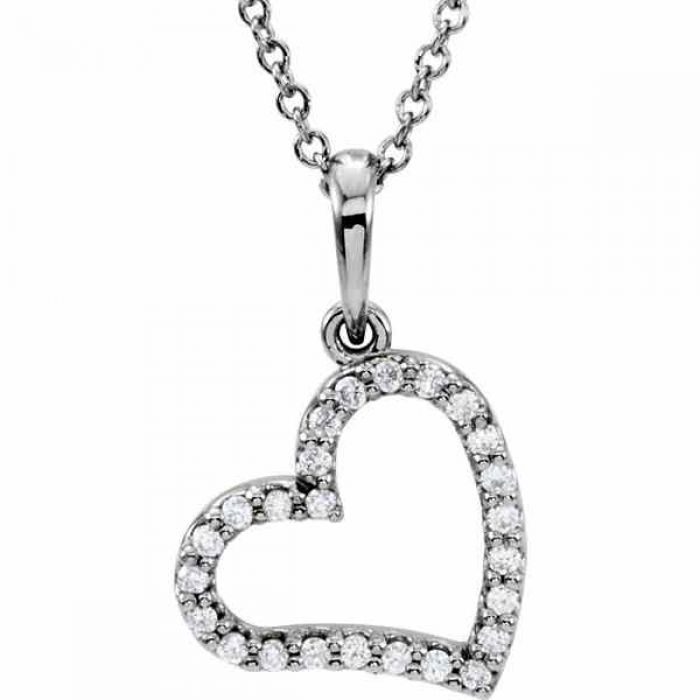 Necklaces : 14K White Gold Dangling Heart Necklace