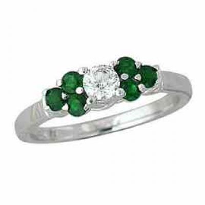 14K White Gold Diamond and Emerald Ring -  - PRR4724EM