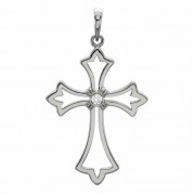 14K White Gold Diamond Budded Cross Necklace