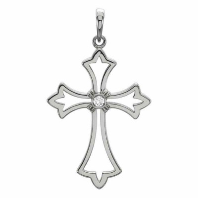 14K White Gold Diamond Budded Cross Necklace -  - STLCR-R42332W