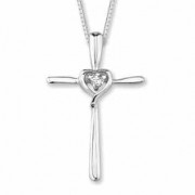 14K White Gold Diamond Heart Cross Pendant