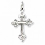 14K White Gold Fleur-De-Lis Cross