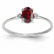 14K White Gold Garnet and Diamond Birthstone Ring