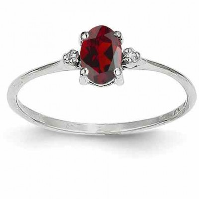 14K White Gold Garnet and Diamond Birthstone Ring -  - QGRG-XBR214