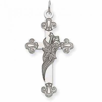 14K White Gold Lily of The Valley Cross -  - QGCR-XR1184