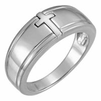 14K White Gold Women's Christian Cross Ring
