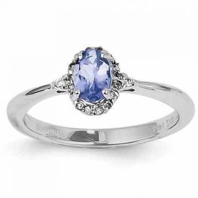 14K White Gold Oval Tanzanite and Diamond Ring -  - QGRG-Y8940T-AA