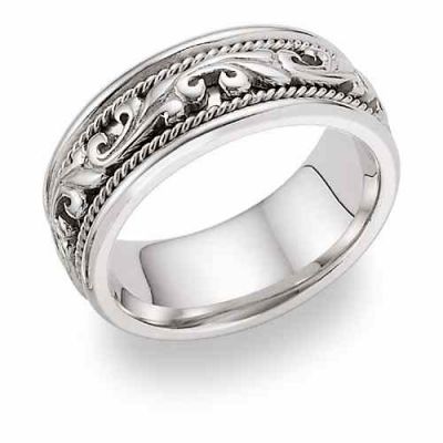 Paisley Wedding Band in 18K White Gold -  - WED-M-18K