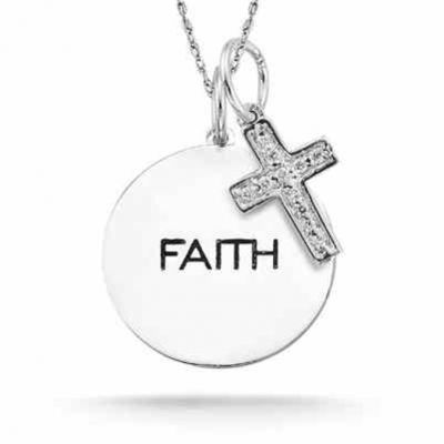 Sterling Silver Personalized Diamond Cross and Charm Pendant -  - ML-F424SS