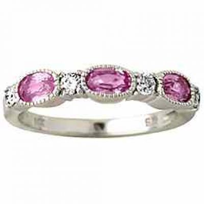 14K White Gold Pink Sapphire and Diamond Ring -  - PRR4051PS