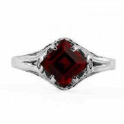 Art Deco Style Princess Cut Garnet Ring in Sterling Silver