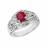 14K White Gold Ruby and Diamond Modern Engagement Ring