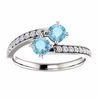 Sterling Silver Two Stone Aquamarine and CZ Ring