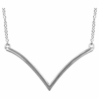 14K White Gold "V" Bar Necklace -  - STLPD-651758W