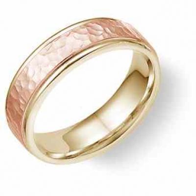 14K Yellow and Rose Gold Hammered Wedding Band Ring -  - WED-PA-YP