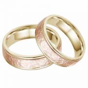 14K Yellow and Rose Gold Hammered Wedding Band Set