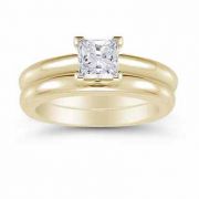 14K Yellow Gold 0.75 Carat Princess Cut Diamond Engagement Ring Set