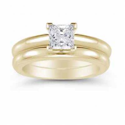 14K Yellow Gold 0.75 Carat Princess Cut Diamond Engagement Ring Set -  - US-ENS1503-ABY