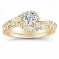 14K Yellow Gold 0.95 Carat Diamond Swirl Engagement Ring Set