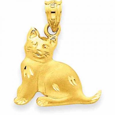 14K Yellow Gold Cat Pendant -  - QGPD-C30