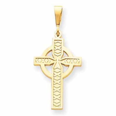 14K Yellow Gold Celtic Cross Pendant -  - QGCR-C773