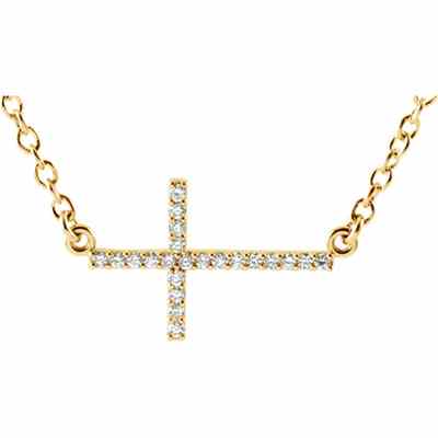 14K Yellow Gold Diamond Cross Bar Necklace -  - STLPD-R42323Y