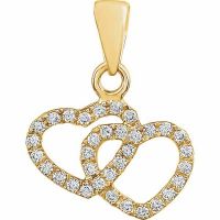 14K Yellow Gold Double Heart Diamond Pendant