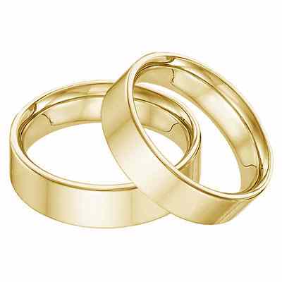 14K Yellow Gold Flat Wedding Band Set - 6mm -  - WBAND-17Y-SET