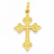 14K Yellow Gold Fleur-De-Lis Cross