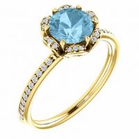 14K Yellow Gold Floral-Inspired Aquamarine and Diamond Ring