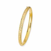 14K Yellow Gold Greek-Key Design Hinged Hollow Bangle Bracelet