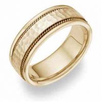 14K Yellow Gold Hammered Brushed Wedding Band Ring