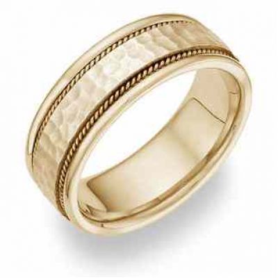 14K Yellow Gold Hammered Brushed Wedding Band Ring -  - 134-14-Y