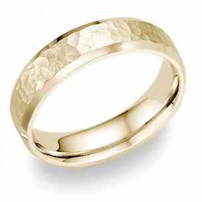 14K Yellow Gold Hammered Wedding Band Ring -  - WED-B12Y