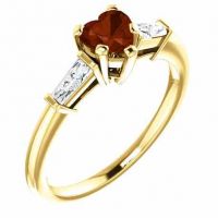 14K Yellow Gold Heart-Shaped Garnet and Baguette Ring