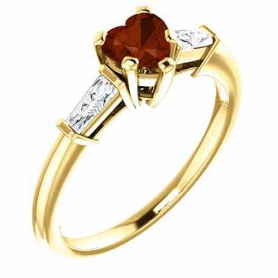 14K Yellow Gold Heart-Shaped Garnet and Baguette Ring -  - STLRG-69706GTCZY