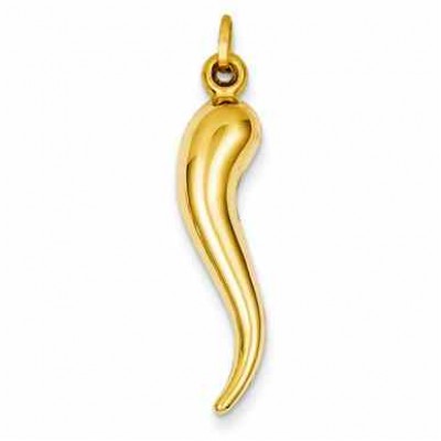 14K Yellow Gold Large Hollow Italian Horn Pendant -  - QGPD-YC1096