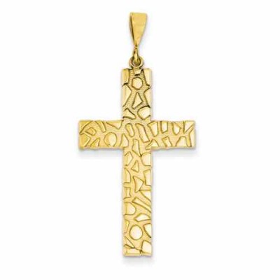 14K Yellow Gold Nugget Cross -  - QGCR-C1464