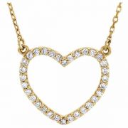 14K Yellow Gold Open Heart Diamond Necklace in 16"