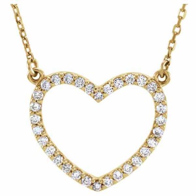 14K Yellow Gold Open Heart Diamond Necklace in 16" -  - STLPD-66415Y