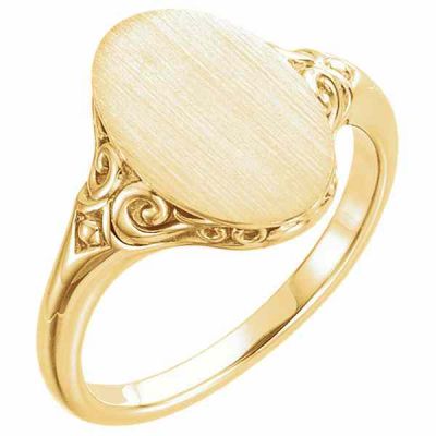14K Yellow Gold Paisley Oval Signet Ring -  - STLRG-51659Y