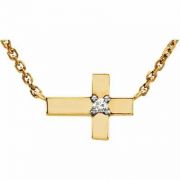 14K Yellow Gold Petite Cross Necklace with Diamond Accent