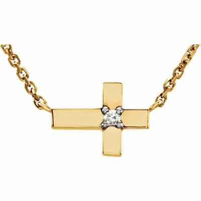 14K Yellow Gold Petite Cross Necklace with Diamond Accent -  - STLPD-651936Y
